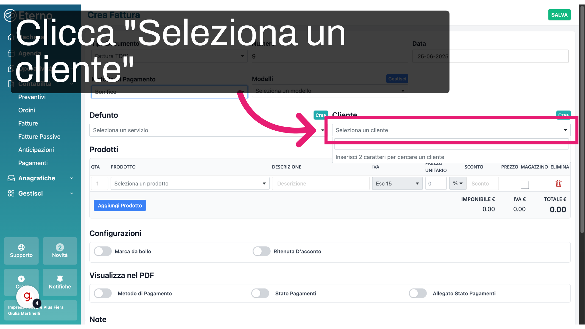 Clicca 'Seleziona un cliente'